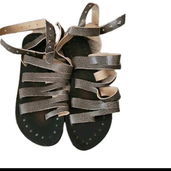 Free People Womens Gray Leather Sunever Boho Chic Gladiator Sandals 37 - Picture 5 of 12